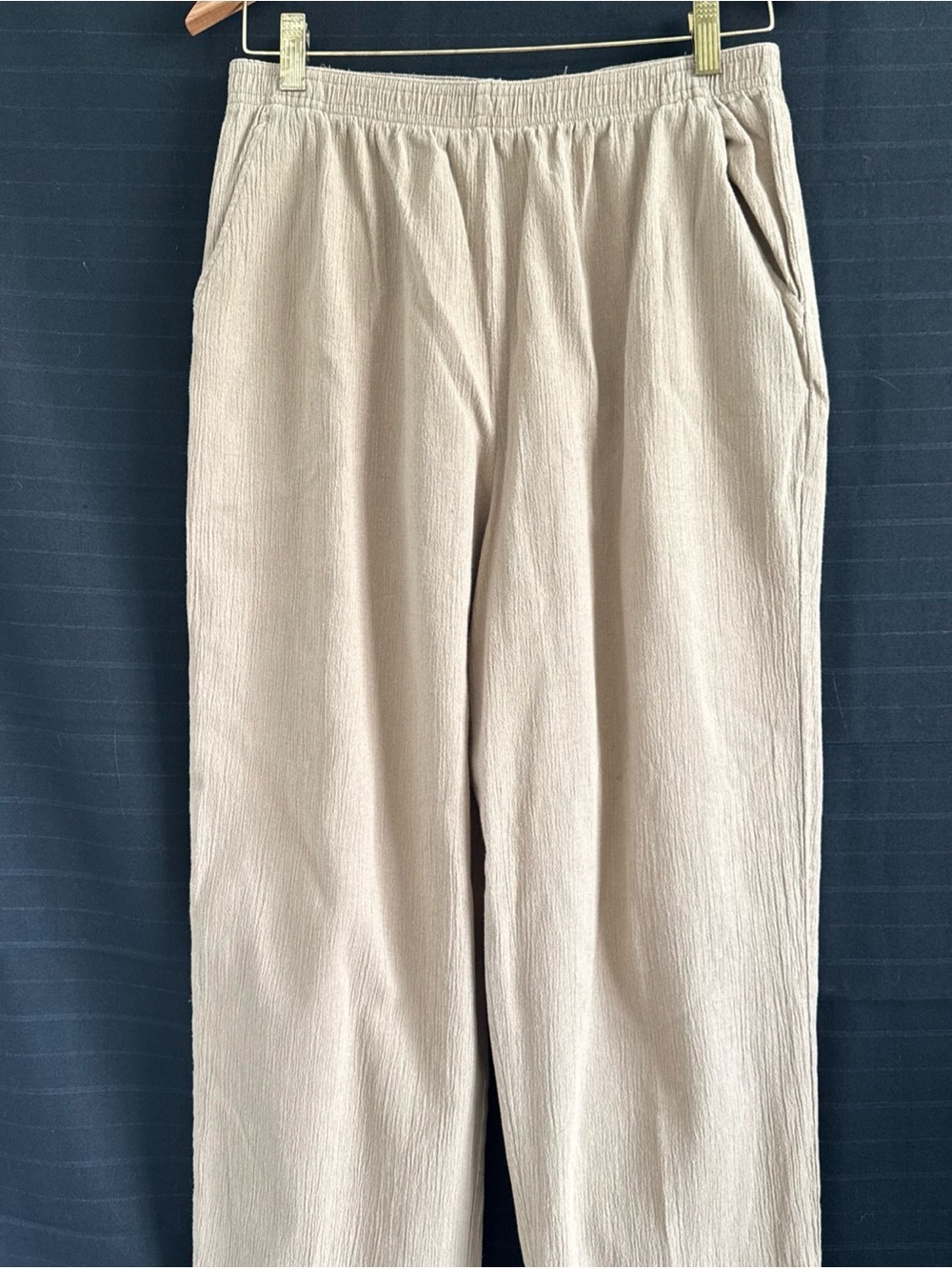 Baxtor & Wells Tan Crepe Pull On Elastic Waist Pants 12 Slash Pocket Comfort